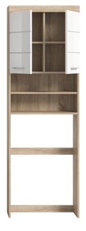 Waschmaschinenschrank Mambo in wei� Hochglanz und Sonoma Eiche Waschmaschinen �berbau 63 x 191 cm