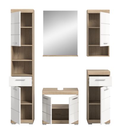 Badm�bel Set 5-teilig Mambo in wei� Hochglanz und Sonoma Eiche Badkombination 164 x 191 cm