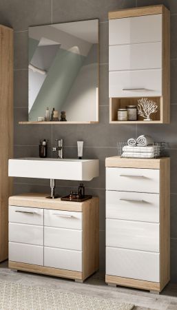Badm�bel Set 4-teilig Mambo in wei� Hochglanz und Sonoma Eiche Badkombination 112 x 191 cm