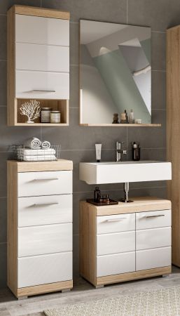 Badm�bel Set 4-teilig Mambo in wei� Hochglanz und Sonoma Eiche Badkombination 112 x 191 cm