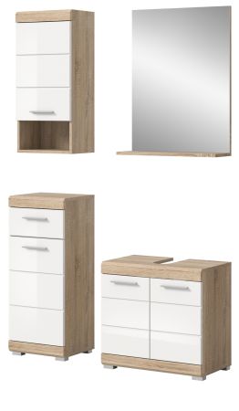 Badm�bel Set 4-teilig Mambo in wei� Hochglanz und Sonoma Eiche Badkombination 112 x 191 cm