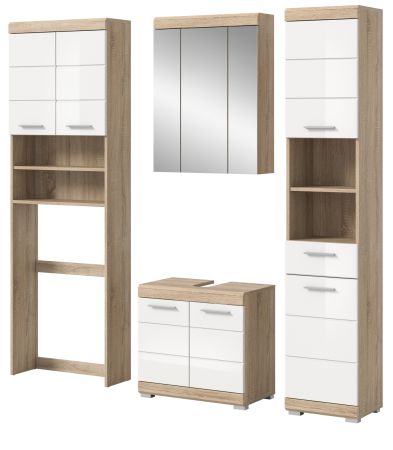 Badm�bel Set 4-teilig Mambo in wei� Hochglanz und Sonoma Eiche Badkombination 190 x 191 cm