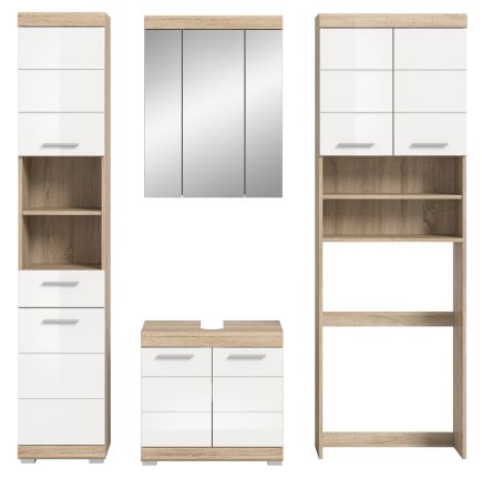 Badm�bel Set 4-teilig Mambo in wei� Hochglanz und Sonoma Eiche Badkombination 190 x 191 cm