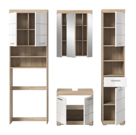 Badm�bel Set 4-teilig Mambo in wei� Hochglanz und Sonoma Eiche Badkombination 190 x 191 cm