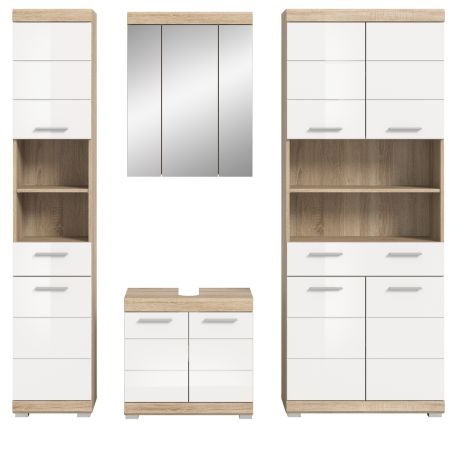 Badm�bel Set 4-teilig Mambo in wei� Hochglanz und Sonoma Eiche Badkombination 186 x 191 cm