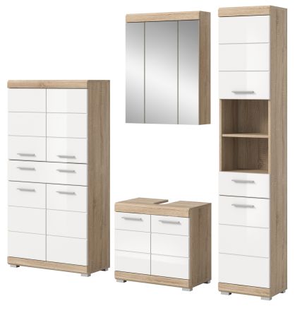 Badm�bel Set 4-teilig Mambo in wei� Hochglanz und Sonoma Eiche Badkombination 186 x 191 cm