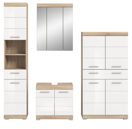 Badm�bel Set 4-teilig Mambo in wei� Hochglanz und Sonoma Eiche Badkombination 186 x 191 cm