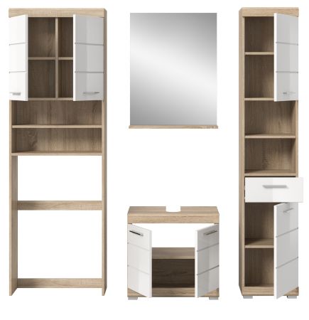 Badm�bel Set 4-teilig Mambo in wei� Hochglanz und Sonoma Eiche Badkombination 190 x 191 cm