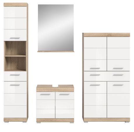 Badm�bel Set 4-teilig Mambo in wei� Hochglanz und Sonoma Eiche Badkombination 186 x 191 cm