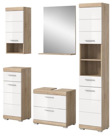 Badm�bel Set 5-teilig Mambo in wei� Hochglanz und Sonoma Eiche Badkombination 164 x 191 cm
