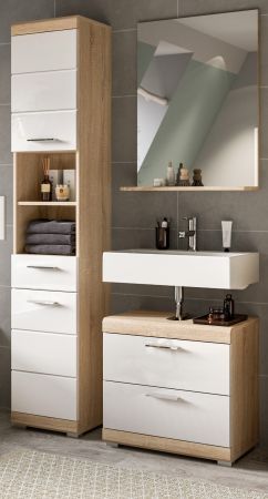 Badm�bel Set 3-teilig Mambo in wei� Hochglanz und Sonoma Eiche Badkombination 112 x 191 cm