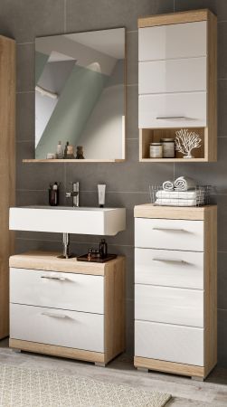 Badm�bel Set 4-teilig Mambo in wei� Hochglanz und Sonoma Eiche Badkombination 112 x 191 cm