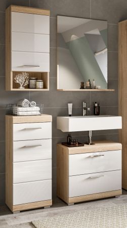 Badm�bel Set 4-teilig Mambo in wei� Hochglanz und Sonoma Eiche Badkombination 112 x 191 cm