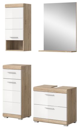 Badm�bel Set 4-teilig Mambo in wei� Hochglanz und Sonoma Eiche Badkombination 112 x 191 cm