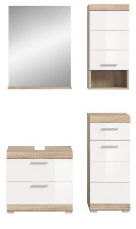 Badm�bel Set 4-teilig Mambo in wei� Hochglanz und Sonoma Eiche Badkombination 112 x 191 cm
