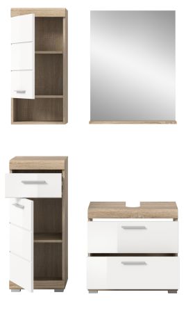 Badm�bel Set 4-teilig Mambo in wei� Hochglanz und Sonoma Eiche Badkombination 112 x 191 cm