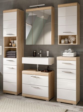 Badm�bel Set 5-teilig Mambo in wei� Hochglanz und Sonoma Eiche Badkombination 164 x 191 cm