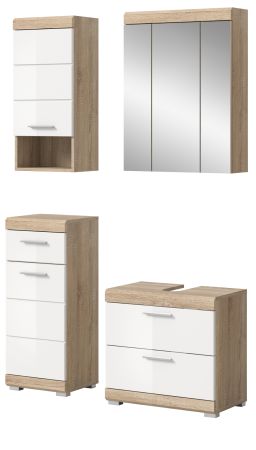 Badm�bel Set 4-teilig Mambo in wei� Hochglanz und Sonoma Eiche Badkombination 112 x 191 cm