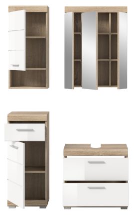 Badm�bel Set 4-teilig Mambo in wei� Hochglanz und Sonoma Eiche Badkombination 112 x 191 cm