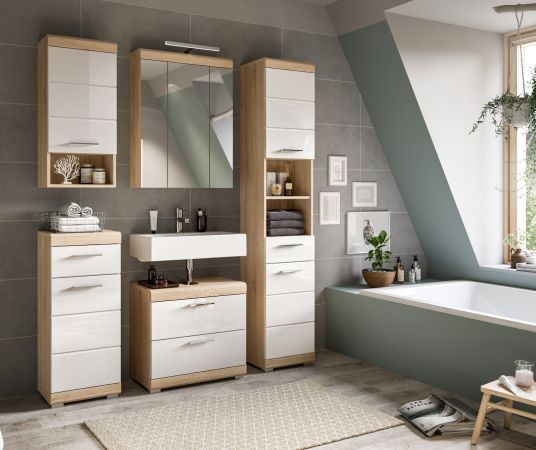 Badm�bel Set 2-teilig Mambo in wei� Hochglanz und Sonoma Eiche Badkombination 60 x 191 cm