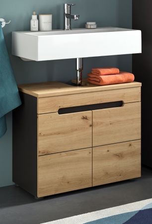 Waschbeckenunterschrank Cooper in Artisan Eiche und grau Badschrank 63 cm, Soft-Close