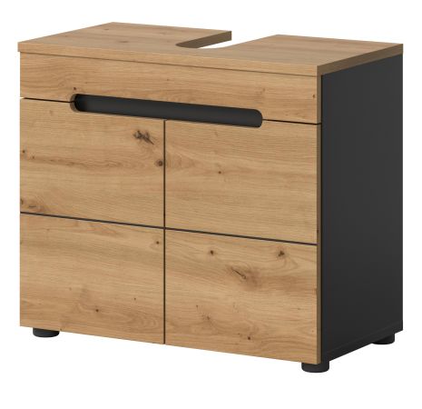 Waschbeckenunterschrank Cooper in Artisan Eiche und grau Badschrank 63 cm, Soft-Close