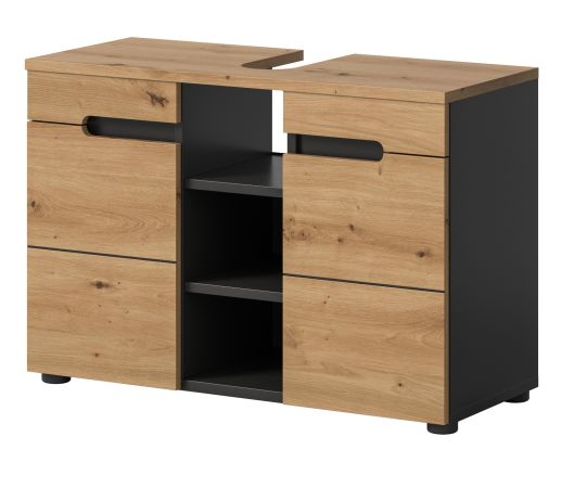 Waschbeckenunterschrank Cooper in Artisan Eiche und grau Badschrank 80 cm, Soft-Close