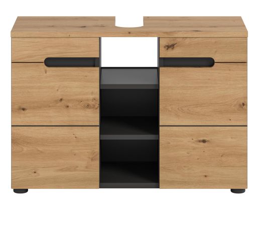 Waschbeckenunterschrank Cooper in Artisan Eiche und grau Badschrank 80 cm, Soft-Close