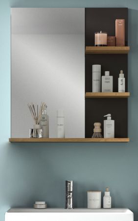 Badezimmer Spiegel Cooper in Artisan Eiche und grau Badspiegel mit Ablage 63 x 73 cm