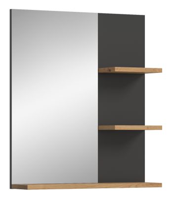 Badezimmer Spiegel Cooper in Artisan Eiche und grau Badspiegel mit Ablage 63 x 73 cm