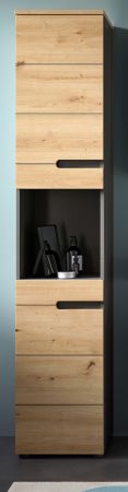Badezimmer Hochschrank Cooper in Artisan Eiche und grau Badschrank 38 x 193 cm, Soft-Close