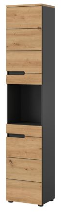 Badezimmer Hochschrank Cooper in Artisan Eiche und grau Badschrank 38 x 193 cm, Soft-Close