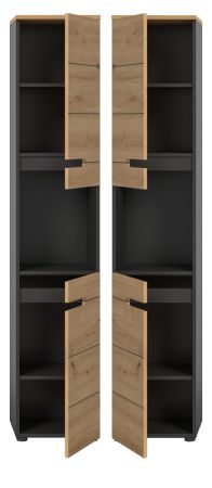 Badezimmer Hochschrank Cooper in Artisan Eiche und grau Badschrank 38 x 193 cm, Soft-Close