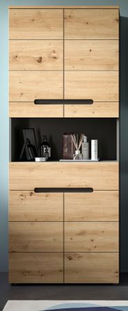 Badezimmer Hochschrank Cooper in Artisan Eiche und grau Badschrank 76 x 193 cm, Soft-Close