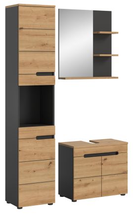 Badm�bel Set 3-teilig Cooper in Artisan Eiche und grau Badkombination 116 x 193 cm, Soft-Close