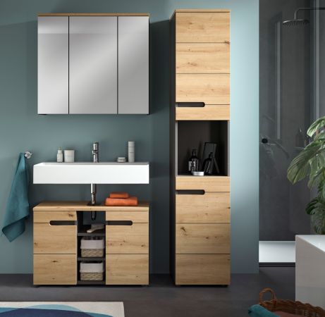 Badm�bel Set 3-teilig Cooper in Artisan Eiche und grau Badkombination 133 x 193 cm, Soft-Close