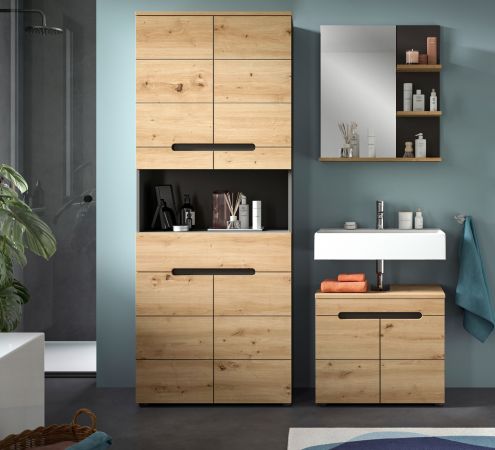 Badm�bel Set 3-teilig Cooper in Artisan Eiche und grau Badkombination 154 x 193 cm, Soft-Close