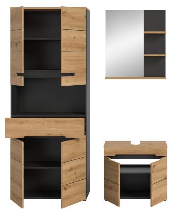 Badm�bel Set 3-teilig Cooper in Artisan Eiche und grau Badkombination 154 x 193 cm, Soft-Close