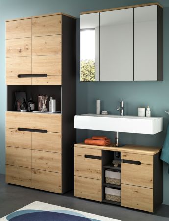 Badm�bel Set 3-teilig Cooper in Artisan Eiche und grau Badkombination 171 x 193 cm, Soft-Close