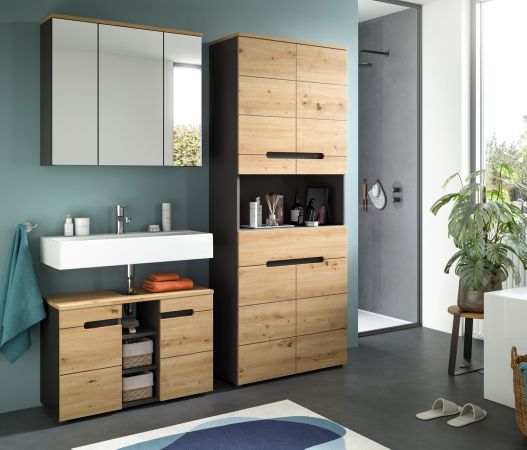 Badm�bel Set 3-teilig Cooper in Artisan Eiche und grau Badkombination 171 x 193 cm, Soft-Close