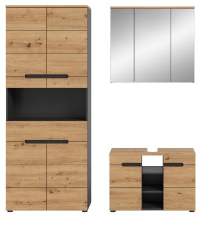Badm�bel Set 3-teilig Cooper in Artisan Eiche und grau Badkombination 171 x 193 cm, Soft-Close
