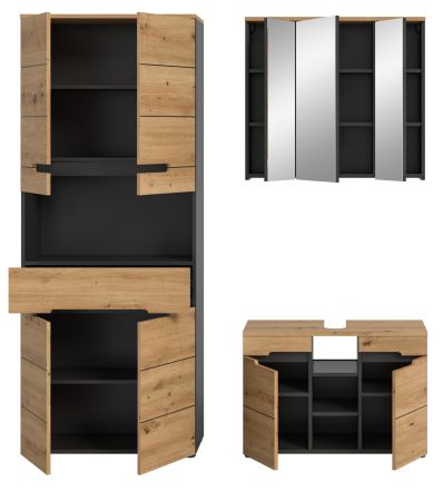 Badm�bel Set 3-teilig Cooper in Artisan Eiche und grau Badkombination 171 x 193 cm, Soft-Close