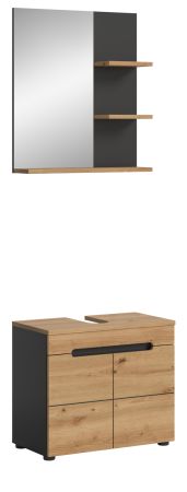 Badm�bel Set 2-teilig Cooper in Artisan Eiche und grau Badkombination 63 x 193 cm, Soft-Close