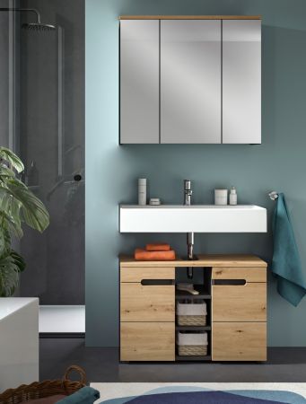 Badm�bel Set 2-teilig Cooper in Artisan Eiche und grau Badkombination 80 x 193 cm, Soft-Close