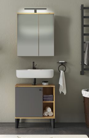 Badm�bel Set 2-teilig Torsby in grau und Evoke Eiche Badkombination 60 cm