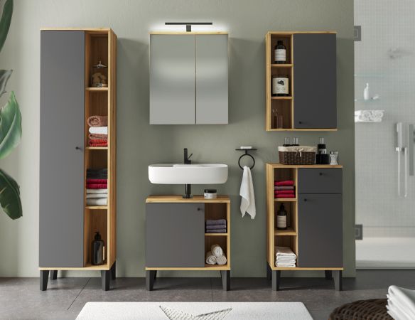 Badm�bel Set 2-teilig Torsby in grau und Evoke Eiche Badkombination 60 cm