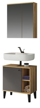 Badm�bel Set 2-teilig Torsby in grau und Evoke Eiche Badkombination 60 cm
