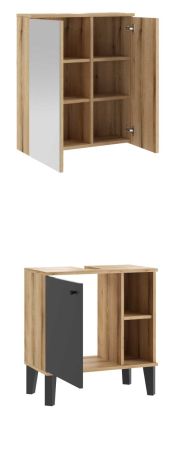 Badm�bel Set 2-teilig Torsby in grau und Evoke Eiche Badkombination 60 cm