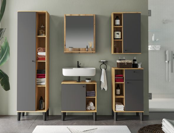 Badm�bel Set 3-teilig Torsby in grau und Evoke Eiche Badkombination 121 x 190 cm