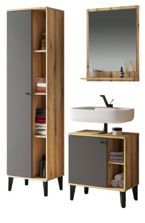 Badm�bel Set 3-teilig Torsby in grau und Evoke Eiche Badkombination 121 x 190 cm